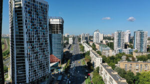 Wolkenkratzer in Kiev. Business-Zentrum "Victory Towers" ("Siegestürme")