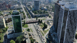 Wolkenkratzer in Kiev. Business-Zentrum "Victory Towers" ("Siegestürme")